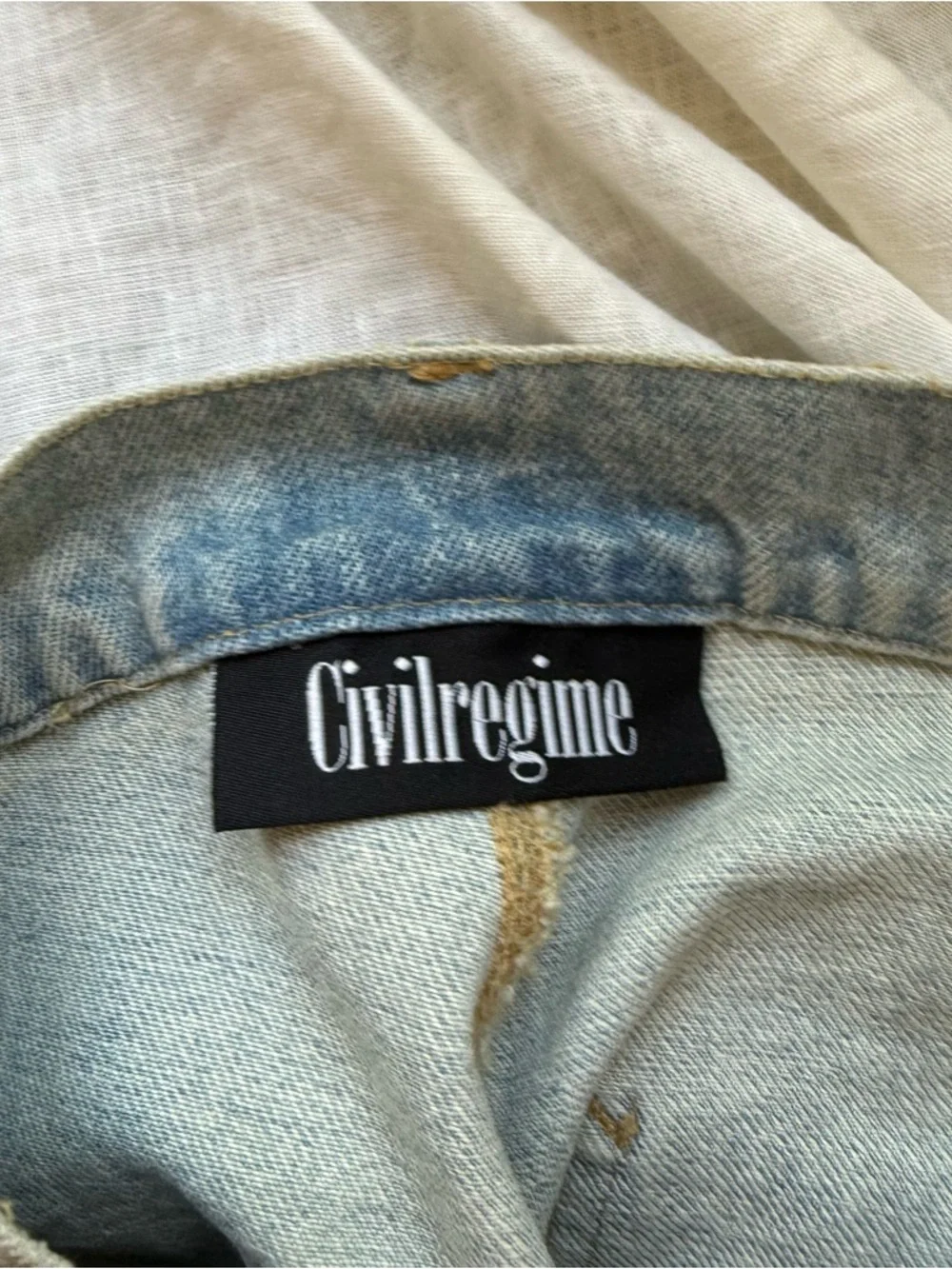CIVIL REGIME men’s blue utility hand painted contrast rose slim straight jeans‎